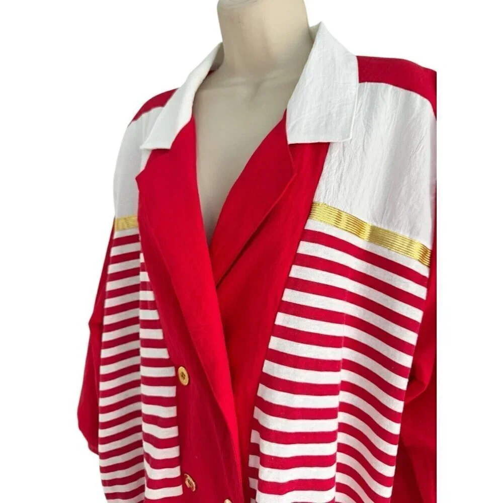 Vtg 80s Susan Christopher Of California Womans Sz Large Red White Striped Blouse